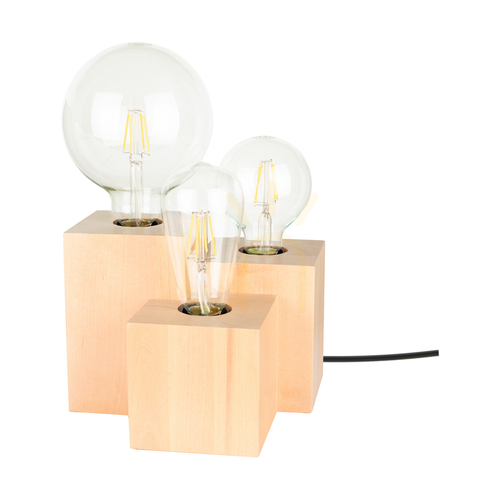 Check Vincent Square Table Lamp, 3xE27, Max. 15W, Birch/Black, 20 cm PVC Cable
