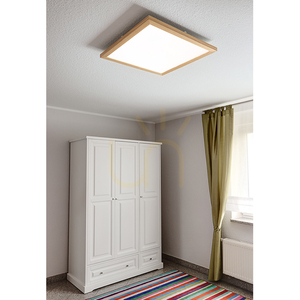 Vivica Square Ceiling Light, 1xLED, 2700–6200K, 46W, Oiled Oak/White Glass Shade with Remote Control, 62 cm small 1