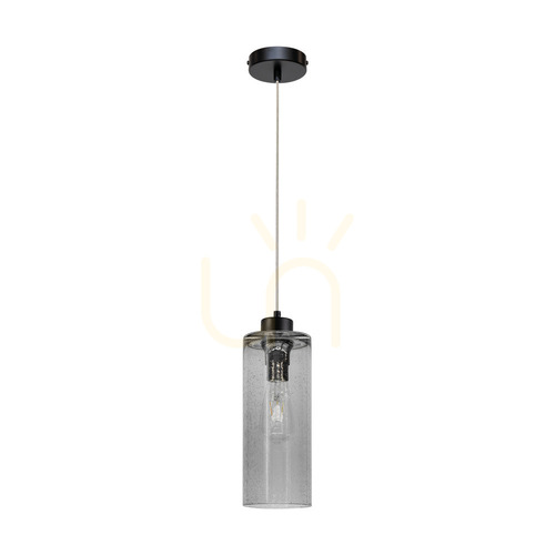 Check Zefir Pendant Light, 1xE27, Max. 60W, Black Metal/Transparent PVC Cable/Smoked Glass Shade, Ø12 cm