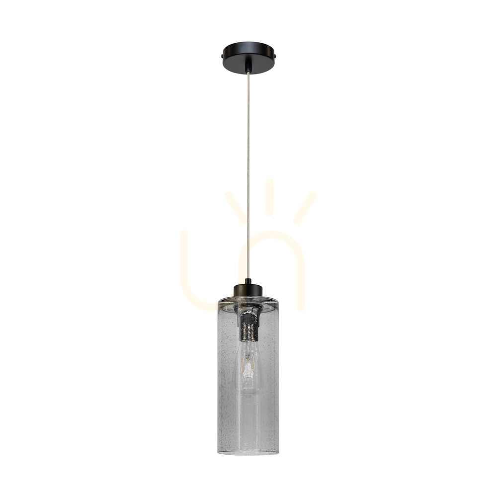 Zefir Pendant Light, 1xE27, Max. 60W, Black Metal/Transparent PVC Cable/Smoked Glass Shade, Ø12 cm