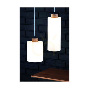 Zefir Pendant Light, 1xE27, Max. 60W, Oiled Oak / Transparent PVC Cable / White Glass Shade, Ø12 cm small 2
