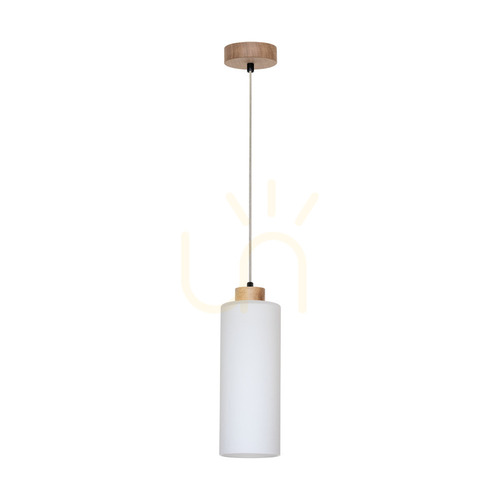 Check Zefir Pendant Light, 1xE27, Max. 60W, Oiled Oak / Transparent PVC Cable / White Glass Shade, Ø12 cm