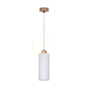 Zefir Pendant Light, 1xE27, Max. 60W, Oiled Oak / Transparent PVC Cable / White Glass Shade, Ø12 cm small 0