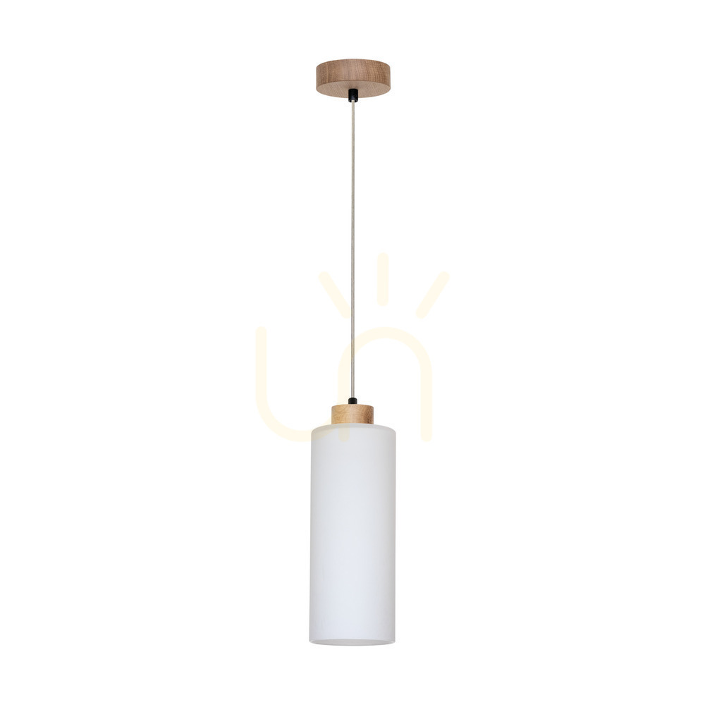 Zefir Pendant Light, 1xE27, Max. 60W, Oiled Oak / Transparent PVC Cable / White Glass Shade, Ø12 cm