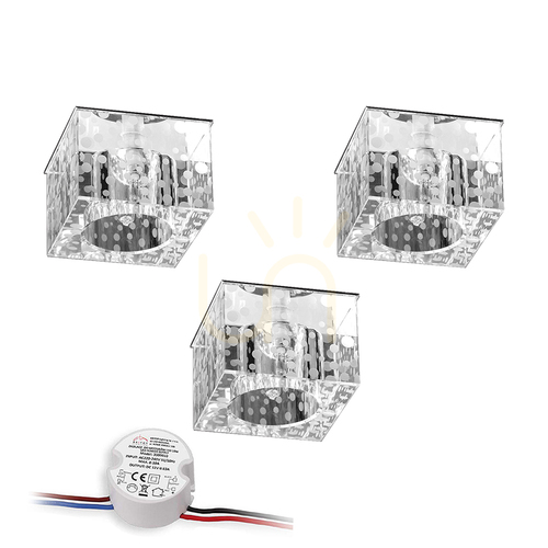 Check Cristaldream Ceiling Light Set, Includes 3xG4 LED Bulbs (Max. 2.3W), Chrome Metal/Transparent Glass, with Power Supply, 7 cm