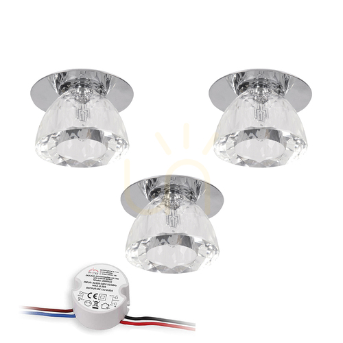 Check Cristaldream Ceiling Light Set, Includes 3xG4 LED Bulbs (Max. 2.3W), Chrome Metal/Transparent Glass, with Power Supply, Ø8 cm