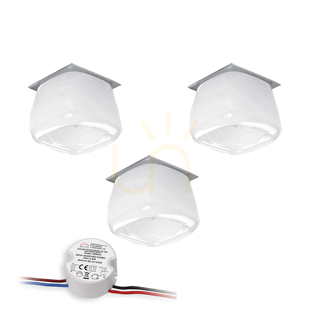 Cristaldream Ceiling Light Set, Includes 3xG4 LED Bulbs (Max. 2.3W), Chrome Metal/White Glass, with Power Supply, Ø8.5 cm