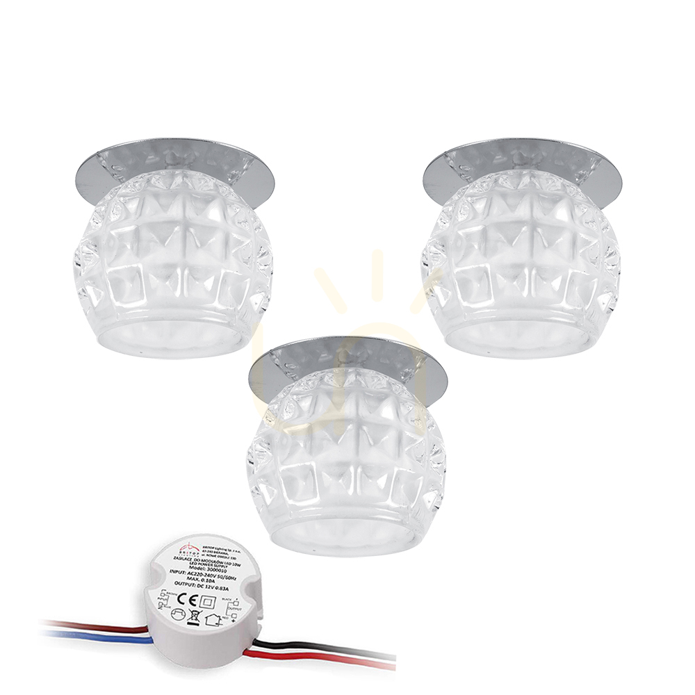 Cristaldream Ceiling Light Set, Includes 3xG4 LED Bulbs (Max. 2.3W), Chrome Metal/Transparent Glass, with Power Supply, Ø8 cm