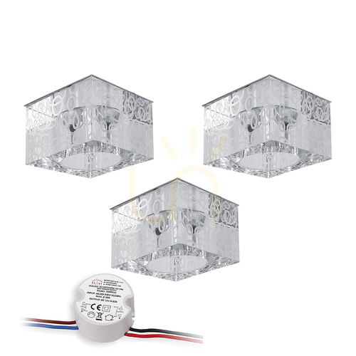 Check Cristaldream Ceiling Light Set, Includes 3xG4 LED Bulbs (Max. 2.3W), Chrome Metal/Transparent Glass, with Power Supply, 7 cm