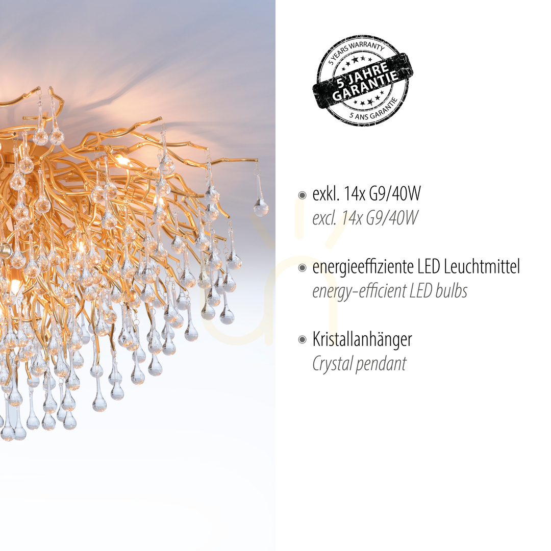 Show ICICLE 8092-11 Ceiling Light, Brass, 14xG9 ICICLE 8092-11 Ceiling Light, Brass, 14xG9