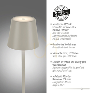 EURIA 19250-40 Table Lamp, Gray, 1xLED small 4