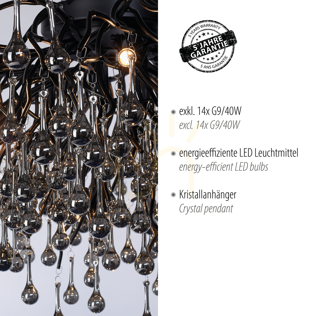 Show ICICLE 8092-18 Ceiling Light, Black, 14xG9 ICICLE 8092-18 Ceiling Light, Black, 14xG9