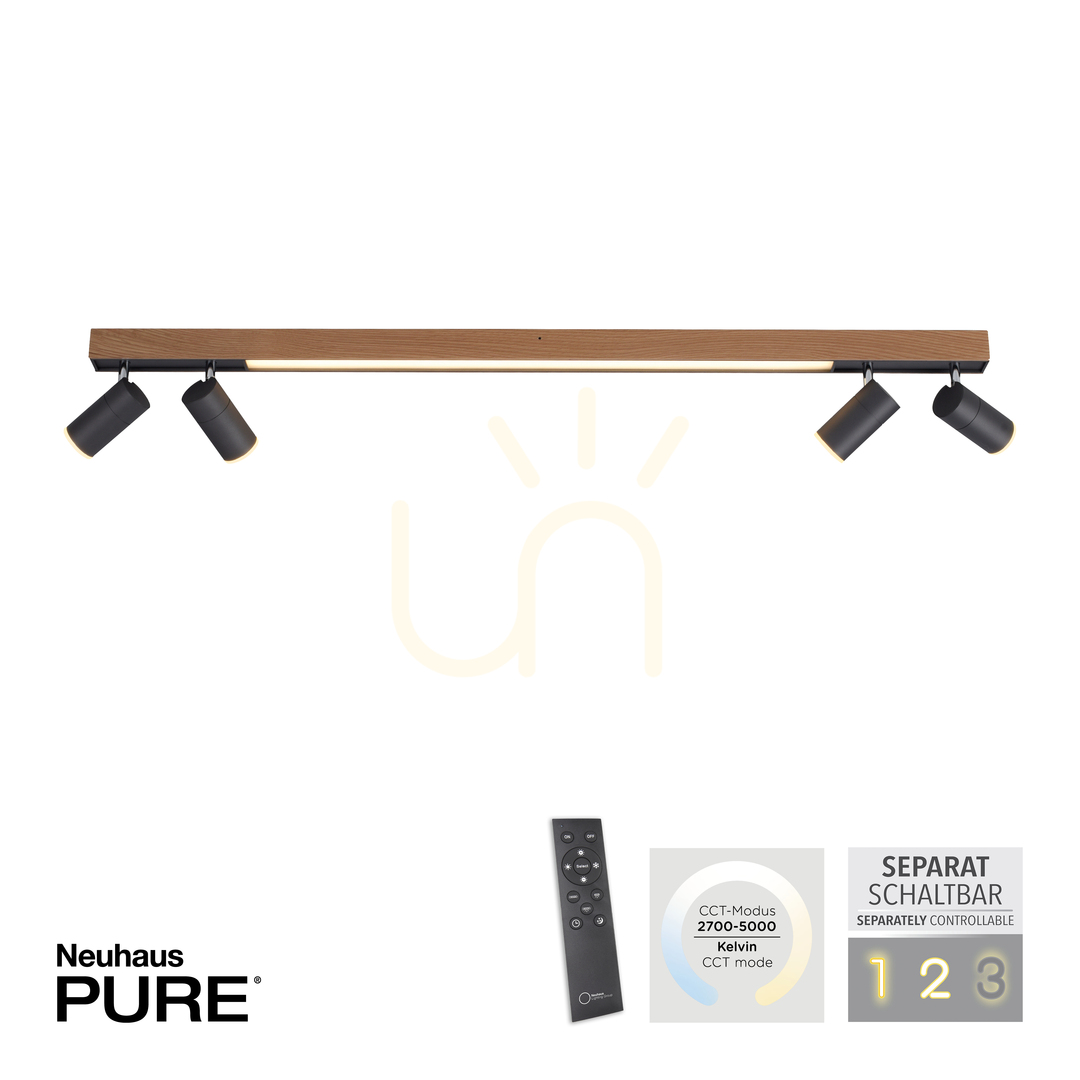 View PURE-LINES 6121-79 Ceiling Light, Wood Finish, 5xLED PURE-LINES 6121-79 Ceiling Light, Wood Finish, 5xLED