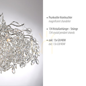 Paul Neuhaus Ricicle 2036-17 chandelier, chrome and crystal pendants, 13×G9 small 3