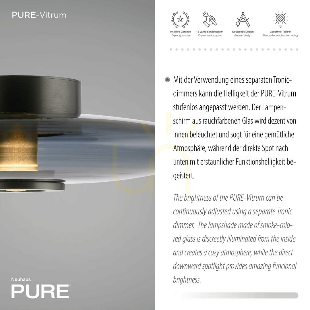 Show PURE VITRUM 6083-15 Ceiling Light, Gray, 2xLED PURE VITRUM 6083-15 Ceiling Light, Gray, 2xLED