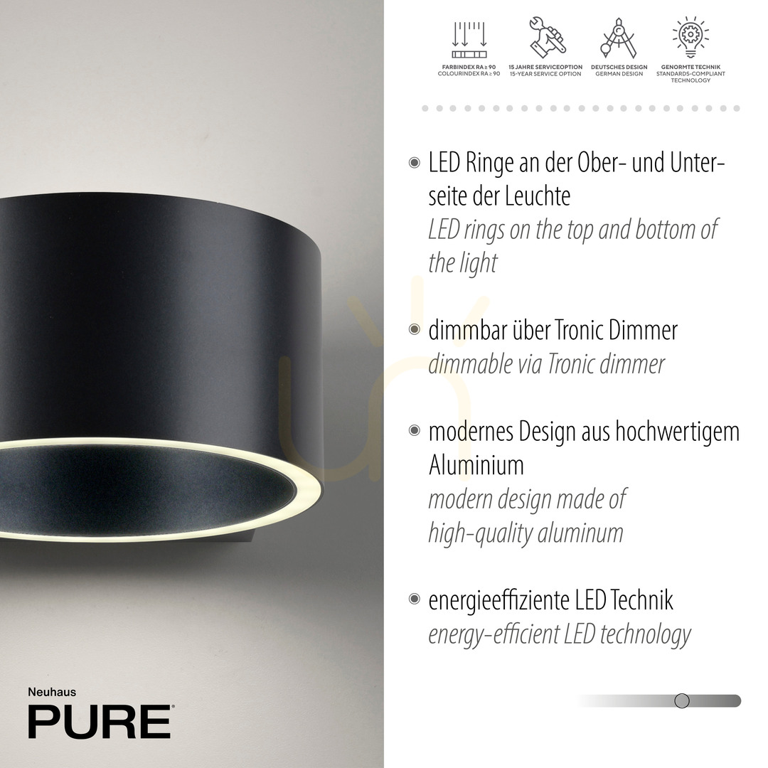 Display PURE CLIPSE 8561-15 Wall Sconce, Gray, 2xLED PURE CLIPSE 8561-15 Wall Sconce, Gray, 2xLED