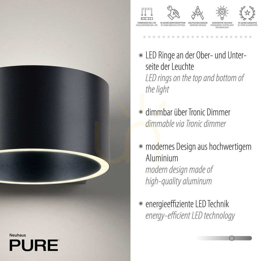 Show PURE CLIPSE 8561-15 Wall Sconce, Gray, 2xLED PURE CLIPSE 8561-15 Wall Sconce, Gray, 2xLED