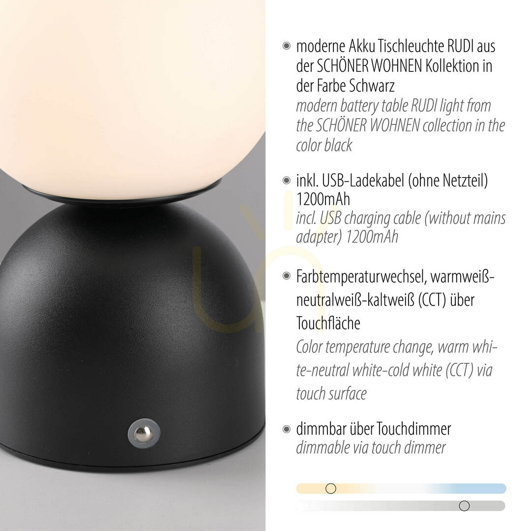 Check RUDI 19218-18 Table Lamp, Black, 1xLED RUDI 19218-18 Table Lamp, Black, 1xLED