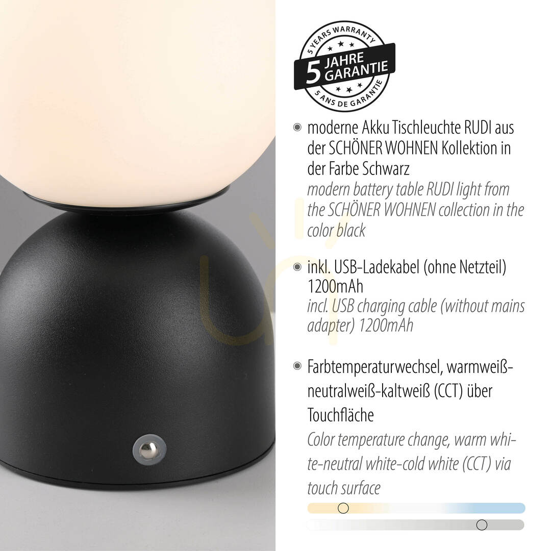 View RUDI 19218-18 Table Lamp, Black, 1xLED RUDI 19218-18 Table Lamp, Black, 1xLED
