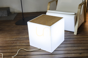 Newgarden BORA 3172 illuminated white garden side table with bamboo top, 43 cm small 1