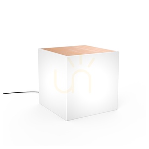 Newgarden BORA 3172 illuminated white garden side table with bamboo top, 43 cm small 0