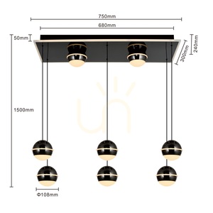 BIARRITZ Rectangular "8" Pendant Light, Black Chrome, 7047-905, Aviano small 5