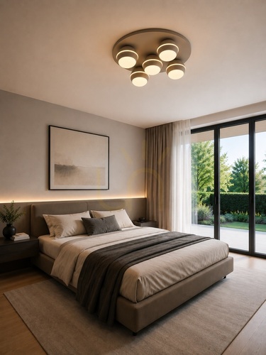 Check BIARRITZ Round Ceiling Light, "Five," Cashmere, 9047-513 Aviano