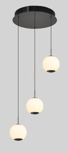 Check LUBERON Round LED Three-Light Pendant Light, Black Chrome, 5051-305, Aviano