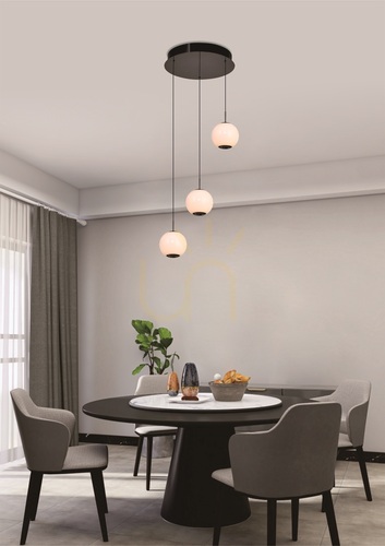 Check LUBERON Round LED Three-Light Pendant Light, Black Chrome, 5051-305, Aviano