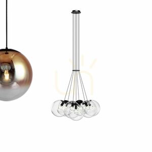 7-Light Cluster Pendant Light s.luce Orb Smoky Glass Globe Chandelier, 50 cm small 6
