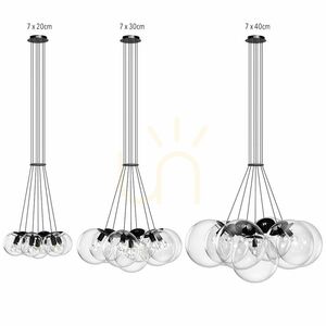7-Light Cluster Pendant Light s.luce Orb Smoky Glass Globe Chandelier, 50 cm small 7