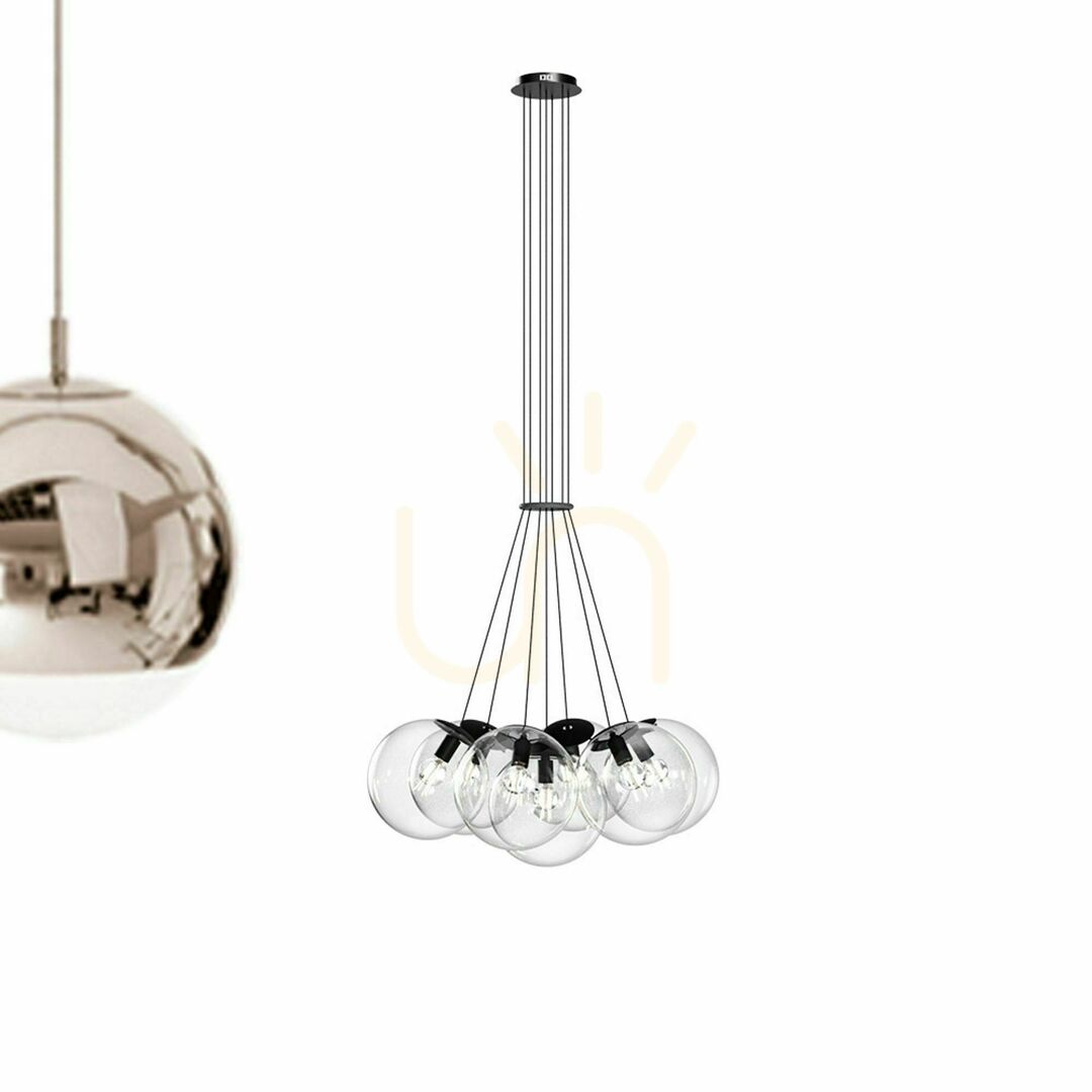 Display 7-Light Glass Globe Cluster Pendant Light s.luce Orb, Smoky Glass, E27 7-Light Glass Globe Cluster Pendant Light s.luce Orb, Smoky Glass, E27