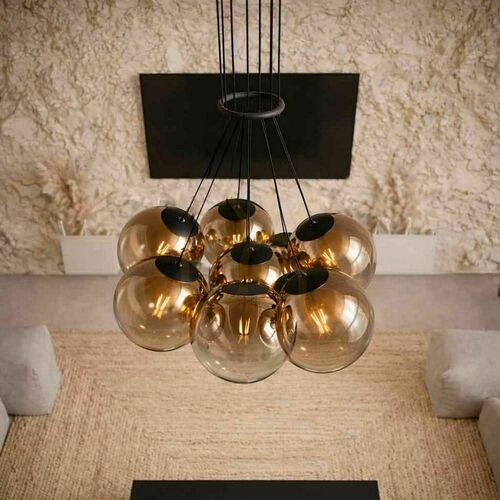 Check Pendant Light s.luce Orb 7-Light Copper Glass Globe Cluster