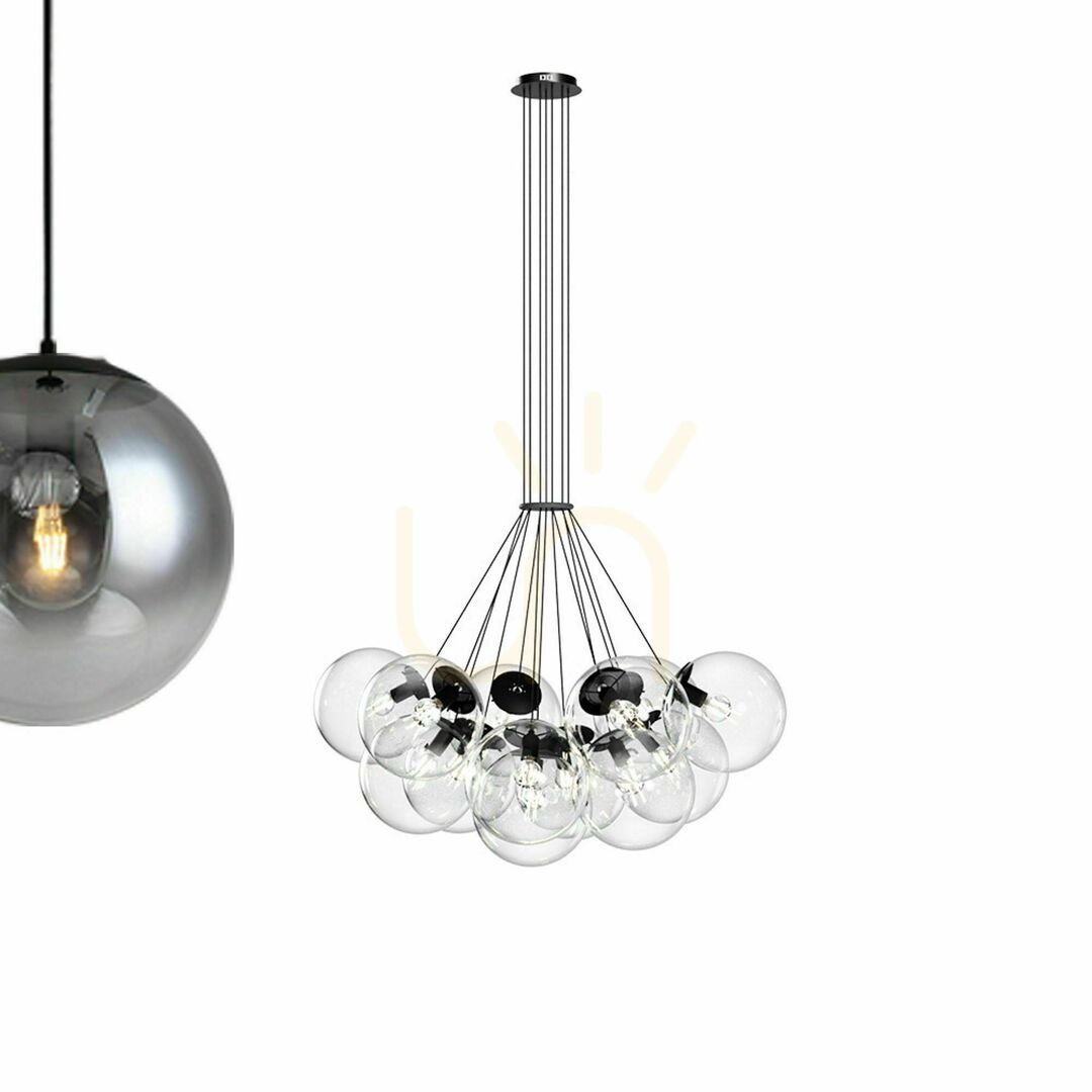 Preview Cluster Pendant Light s.luce Orb 13-Light Clear Glass Globe Chandelier, E27 Cluster Pendant Light s.luce Orb 13-Light Clear Glass Globe Chandelier, E27