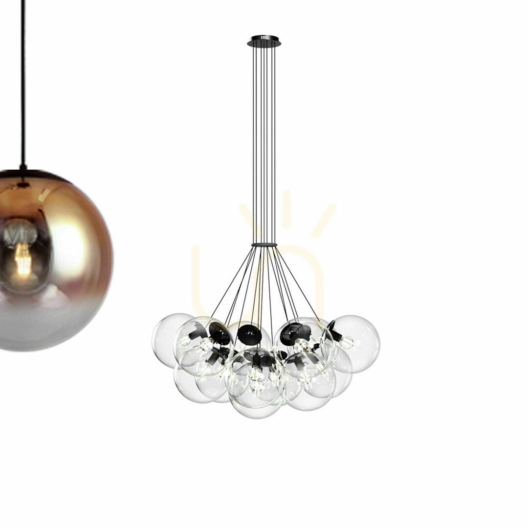 Show Cluster Chandelier s.luce Orb, 13-Light Brown Glass Globe Pendant, 50 cm Cluster Chandelier s.luce Orb, 13-Light Brown Glass Globe Pendant, 50 cm