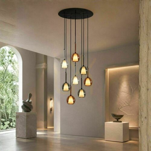 Check Pendant Chandelier s.luce Belluna, 8-Light Multicolor Glass, 80 cm Canopy