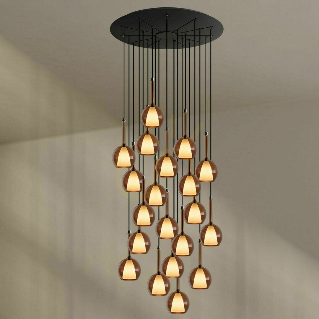 View 20-Light Chandelier s.luce Belluna in Brown Glass with 120 cm Canopy 20-Light Chandelier s.luce Belluna in Brown Glass with 120 cm Canopy