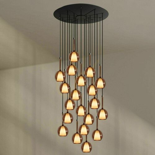 Check Pendant Chandelier s.luce Belluna 20-Light Clear Glass with 120 cm Canopy
