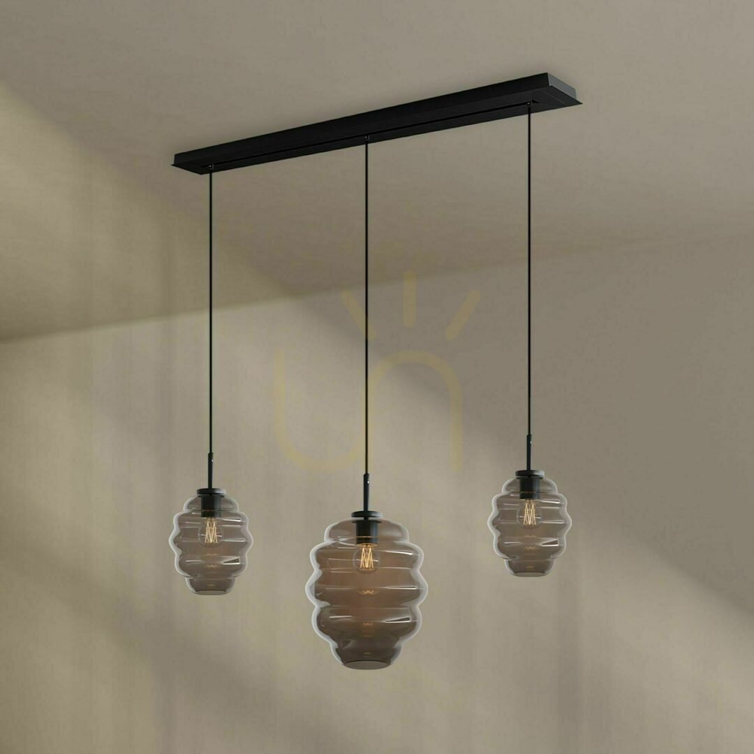View Pendant Light s.luce Echos, 3-Light Smoked Glass, 120 cm, E27 Pendant Light s.luce Echos, 3-Light Smoked Glass, 120 cm, E27