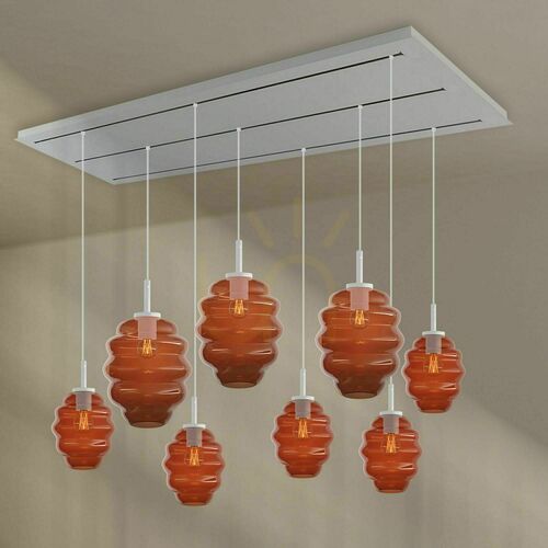 Check Pendant Light s.luce Echos 8-Light Brown Glass 200 cm 3-Row Dining Room Chandelier