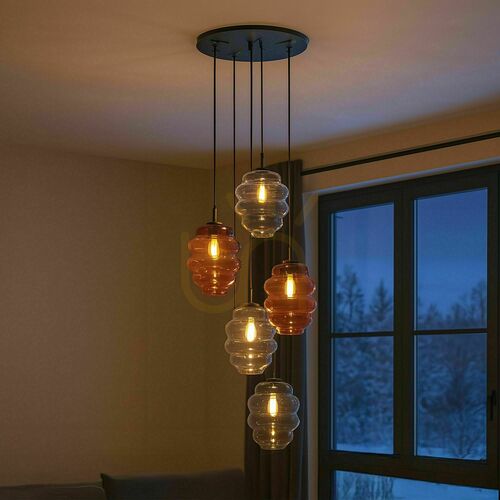 Check Chandelier s.luce Echos, 5-Light Multicolor Glass, Ø 60 cm Canopy