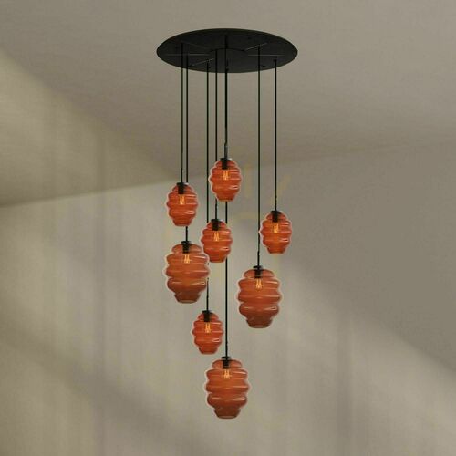 Check 8-Light Glass Chandelier s.luce Echos, Brown, 80 cm Canopy, E27, Dimmable
