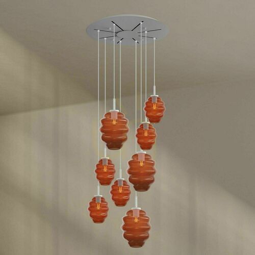 Check 8-Light Glass Chandelier s.luce Echos, Brown, 80 cm Canopy, E27, Dimmable