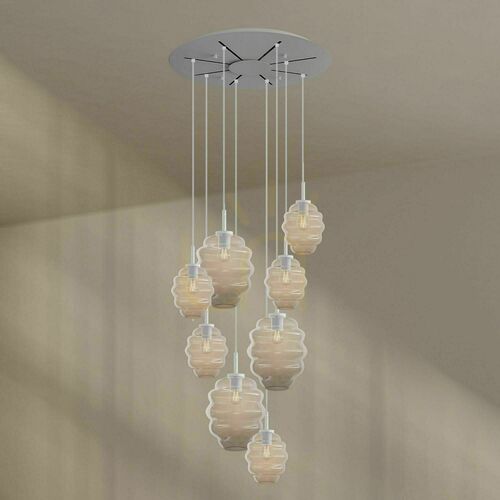 Check Pendant Chandelier s.luce Echos, 8-Light Clear Glass, 80 cm Canopy