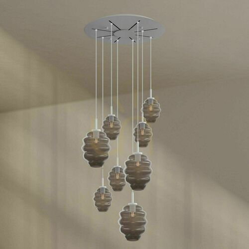 Check Pendant Chandelier s.luce Echos 8-Light Smoky Glass with 80 cm Canopy