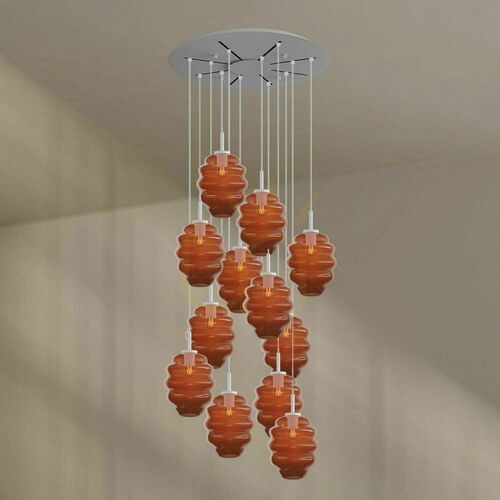 Check Chandelier s.luce Echos 12-Light Brown Glass with 80 cm Canopy