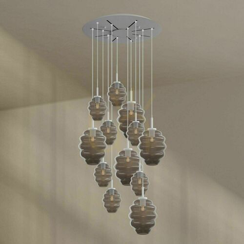 Check 12-Light Pendant Chandelier s.luce Echos Smoky Glass, 80 cm Canopy, E27