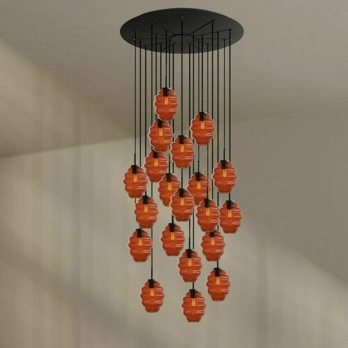 Check 20-Light Pendant Chandelier s.luce Echos, Brown Glass, 120 cm Canopy, E27