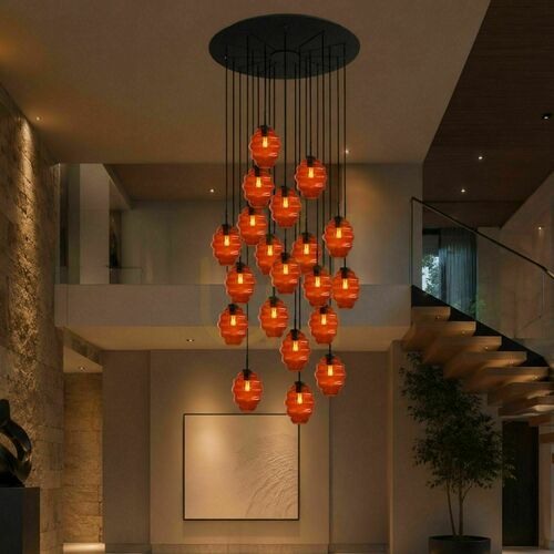 Check 20-Light Pendant Chandelier s.luce Echos, Brown Glass, 120 cm Canopy, E27