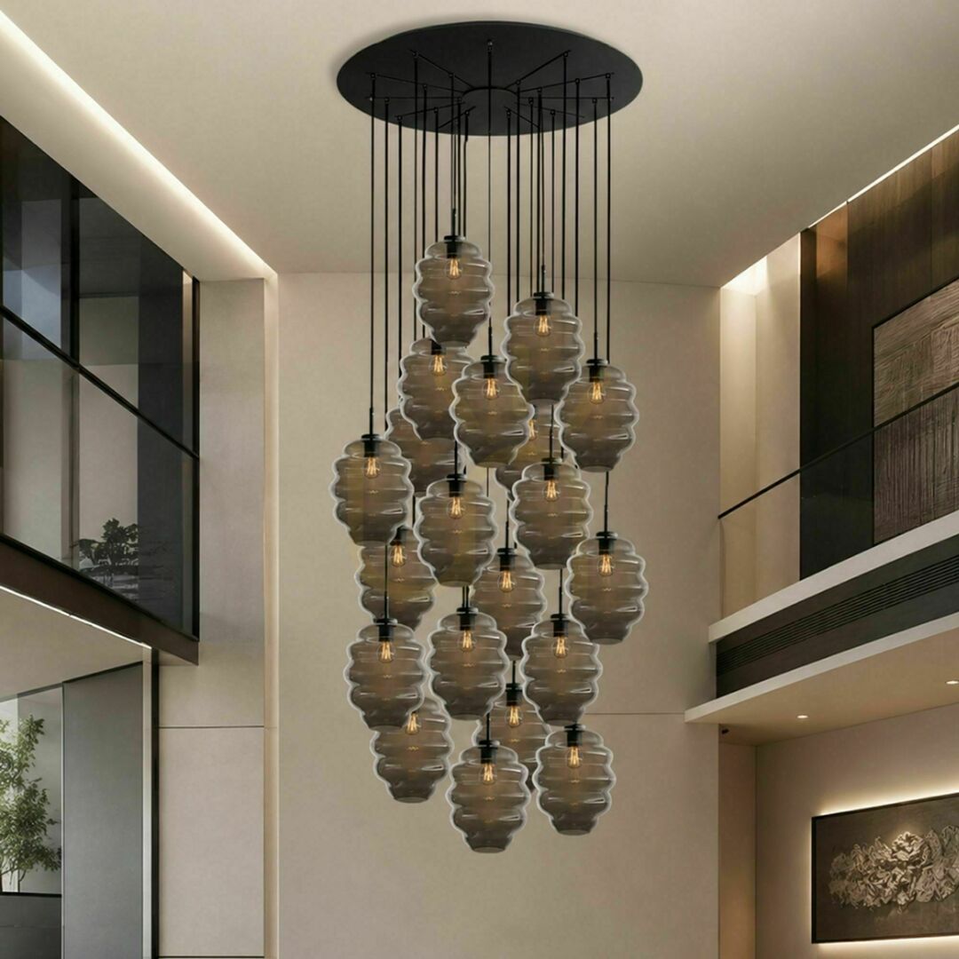 Chandelier s.luce Echos, 20-Light Smoked Glass with 120 cm Canopy